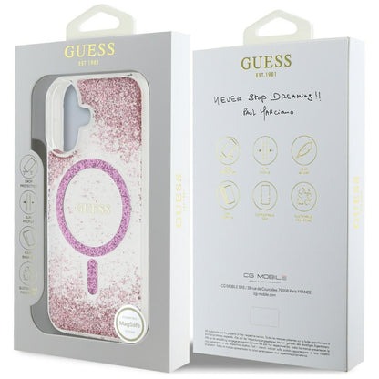 Futrola MagSafe za Apple iPhone 16, Guess, Resin Bottom Glitter, Roza