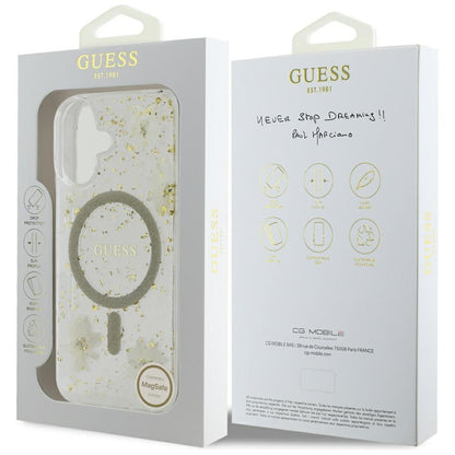 MagSafe torbica za Apple iPhone 16, Guess, Resin Flowers and Glitter, Bež
