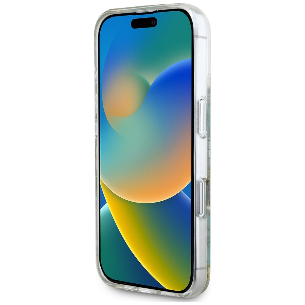 MagSafe torbica za Apple iPhone 16, Guess, Resin Flowers and Glitter, Tirkizna