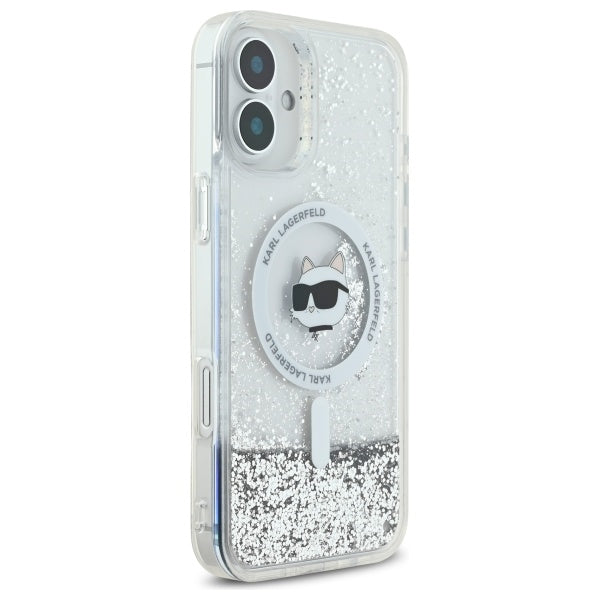 Husa MagSafe za Apple iPhone 16, Karl Lagerfeld, Glitter Liquid Choupette Head, Prozirna