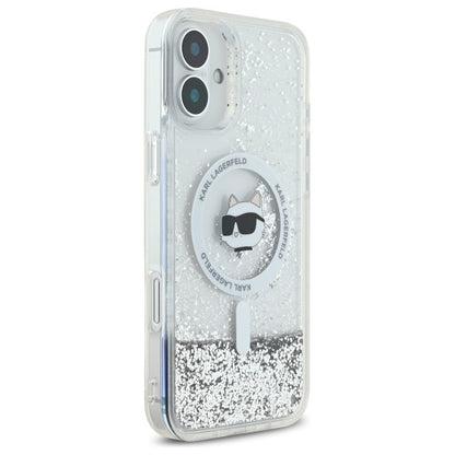 Husa MagSafe za Apple iPhone 16, Karl Lagerfeld, Glitter Liquid Choupette Head, Prozirna