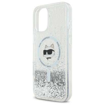 Husa MagSafe za Apple iPhone 16, Karl Lagerfeld, Glitter Liquid Choupette Head, Prozirna