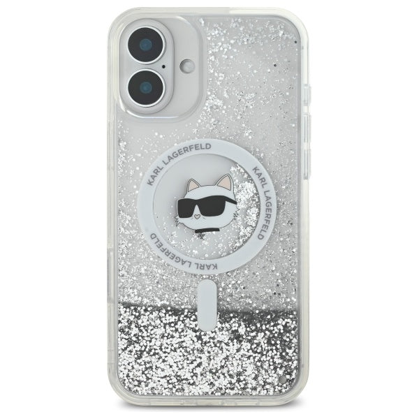 Husa MagSafe za Apple iPhone 16, Karl Lagerfeld, Glitter Liquid Choupette Head, Prozirna