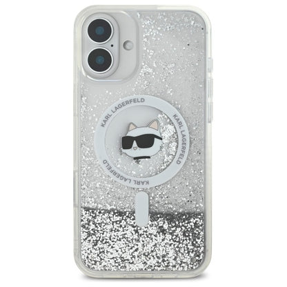 Husa MagSafe za Apple iPhone 16, Karl Lagerfeld, Glitter Liquid Choupette Head, Prozirna