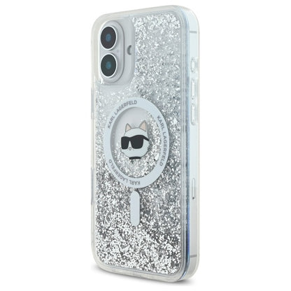 Husa MagSafe za Apple iPhone 16, Karl Lagerfeld, Glitter Liquid Choupette Head, Prozirna