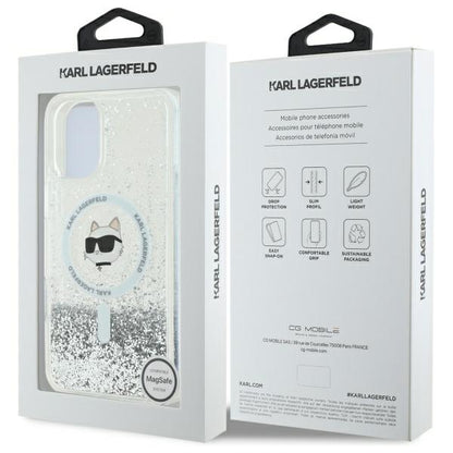 Husa MagSafe za Apple iPhone 16, Karl Lagerfeld, Glitter Liquid Choupette Head, Prozirna