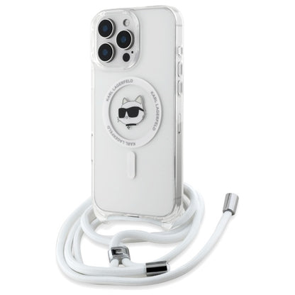Husa MagSafe za Apple iPhone 16, Karl Lagerfeld, IML Crossbody Choupette's Head with Strap, Prozirna