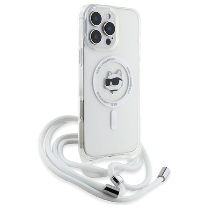 Husa MagSafe za Apple iPhone 16, Karl Lagerfeld, IML Crossbody Choupette's Head with Strap, Prozirna