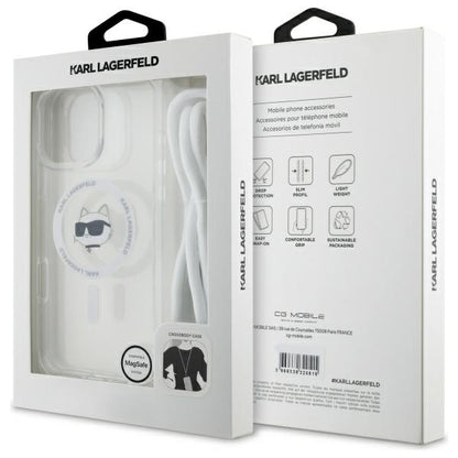 Husa MagSafe za Apple iPhone 16, Karl Lagerfeld, IML Crossbody Choupette's Head with Strap, Prozirna