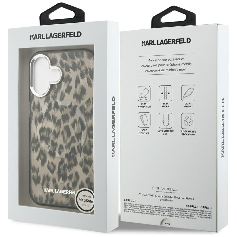 Futrola MagSafe za Apple iPhone 16, Karl Lagerfeld, IML Leopard uzorak, smeđa
