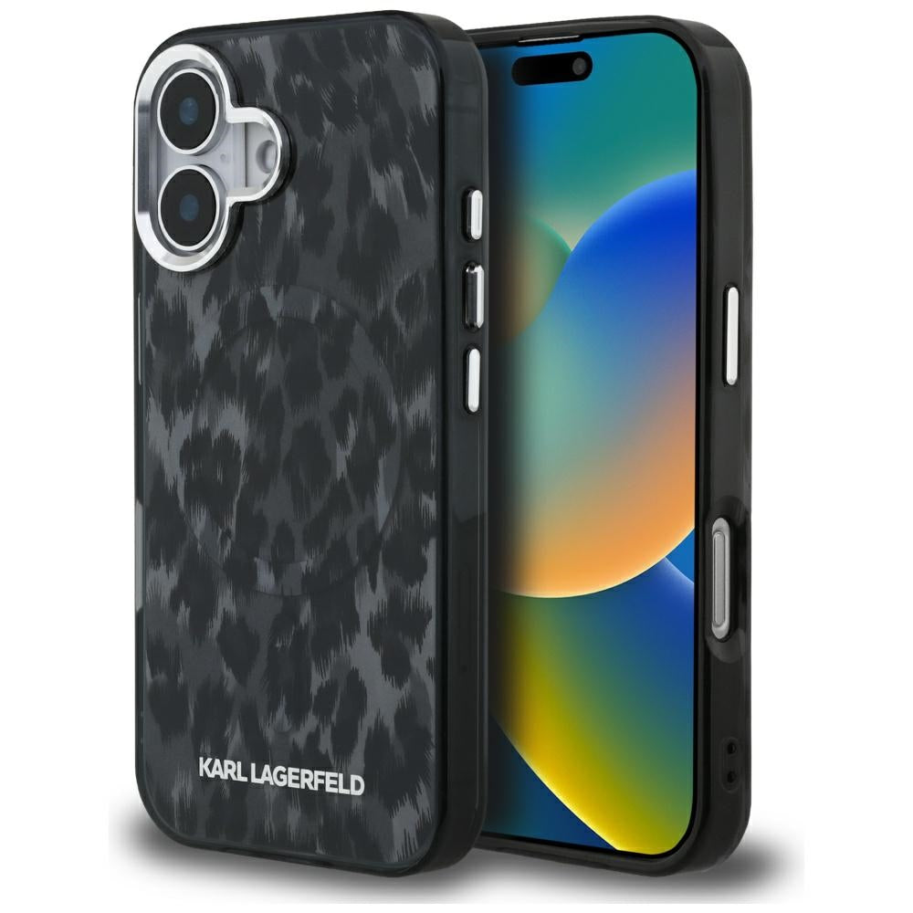 MagSafe futrola za Apple iPhone 16, Karl Lagerfeld, IML Leopard uzorak, Crna