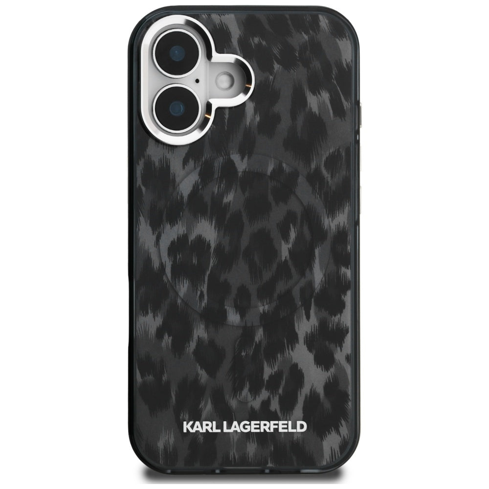 MagSafe futrola za Apple iPhone 16, Karl Lagerfeld, IML Leopard uzorak, Crna
