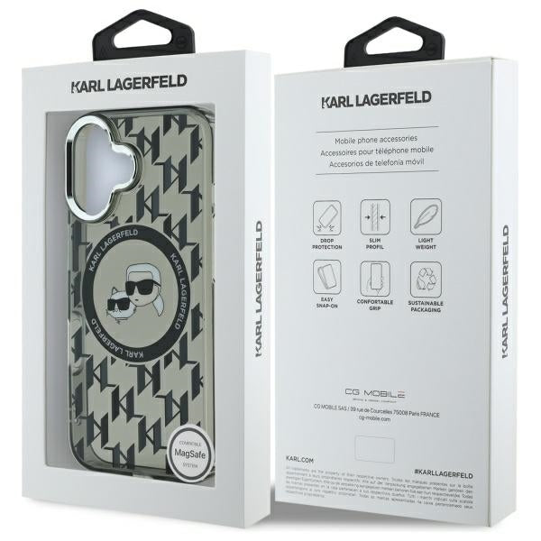Futrola MagSafe za Apple iPhone 16, Karl Lagerfeld, IML Monogram Karl & Choupette's Heads, Crna