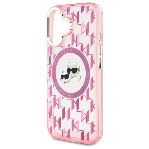 Futrola MagSafe za Apple iPhone 16, Karl Lagerfeld, IML Monogram Karl & Choupette's Heads, Roza