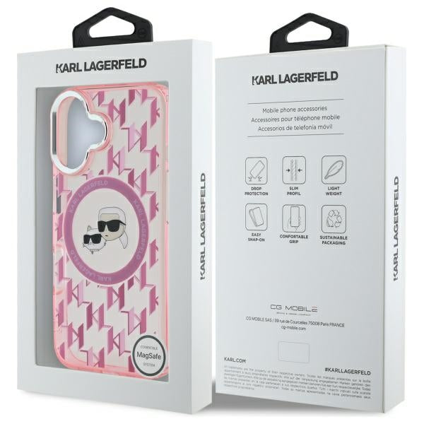 Futrola MagSafe za Apple iPhone 16, Karl Lagerfeld, IML Monogram Karl & Choupette's Heads, Roza
