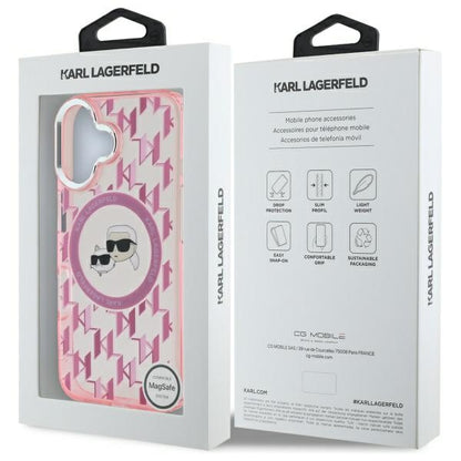 Futrola MagSafe za Apple iPhone 16, Karl Lagerfeld, IML Monogram Karl & Choupette's Heads, Roza