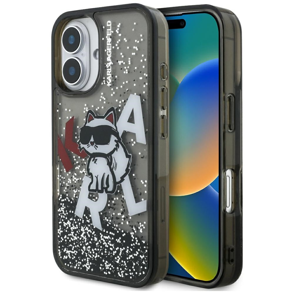 Futrola MagSafe za Apple iPhone 16, Karl Lagerfeld, Liquid Glitter Choupette Logo, Crna