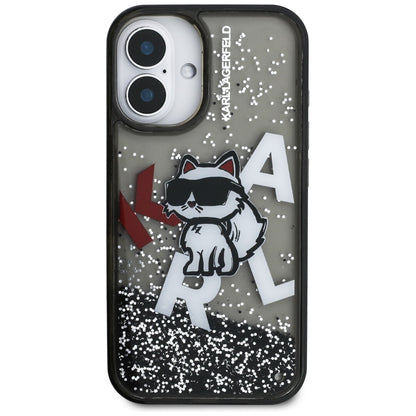 Futrola MagSafe za Apple iPhone 16, Karl Lagerfeld, Liquid Glitter Choupette Logo, Crna
