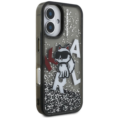 Futrola MagSafe za Apple iPhone 16, Karl Lagerfeld, Liquid Glitter Choupette Logo, Crna