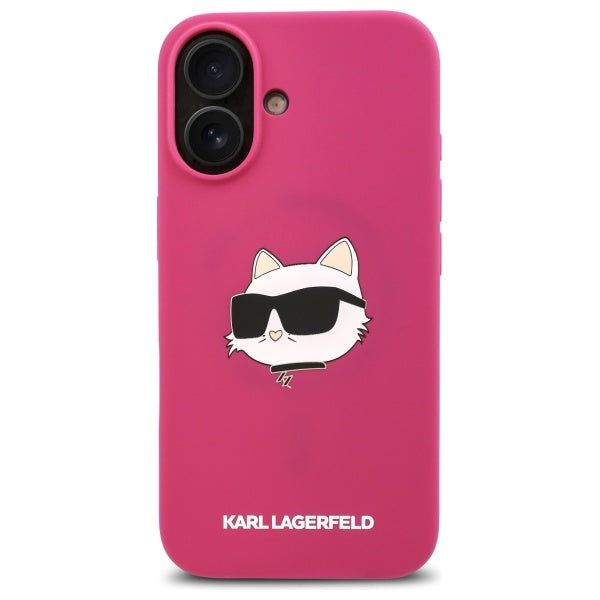 MagSafe futrola za Apple iPhone 16, Karl Lagerfeld, Silikonska Choupette's Head, Fuksija