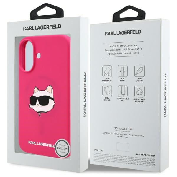 MagSafe futrola za Apple iPhone 16, Karl Lagerfeld, Silikonska Choupette's Head, Fuksija