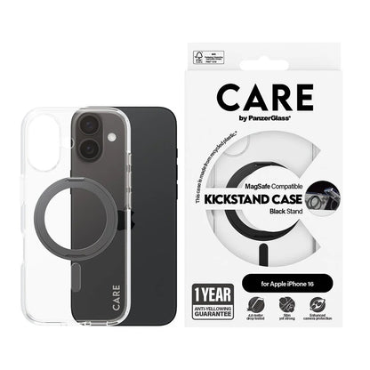 Futrola MagSafe za Apple iPhone 16, PanzerGlass, Care Feature Kickstand, Crna Prozirna