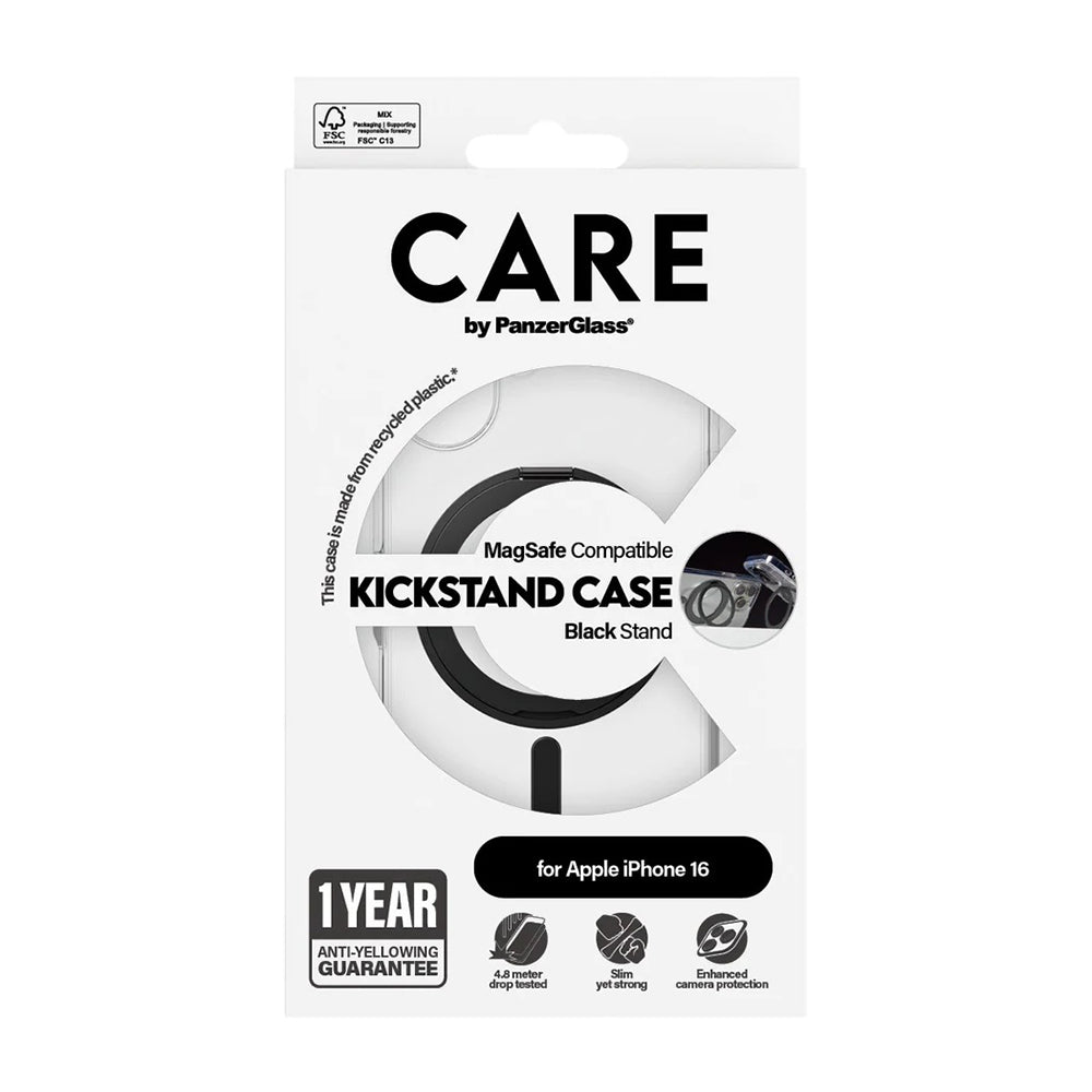Futrola MagSafe za Apple iPhone 16, PanzerGlass, Care Feature Kickstand, Crna Prozirna