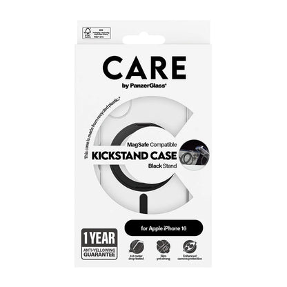 Futrola MagSafe za Apple iPhone 16, PanzerGlass, Care Feature Kickstand, Crna Prozirna