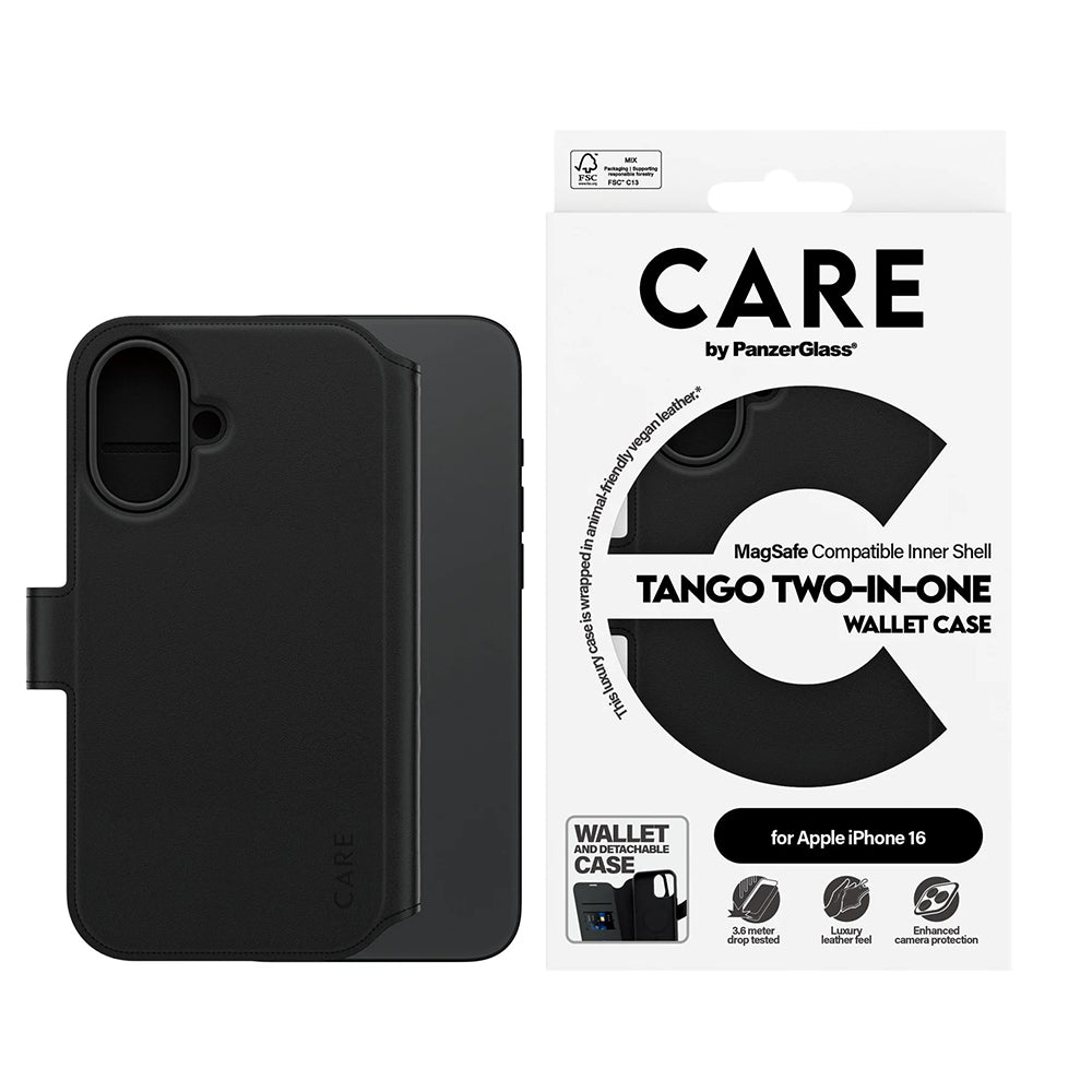 Futrola MagSafe za Apple iPhone 16, PanzerGlass, Care Feature Tango Two-in-One, Crna