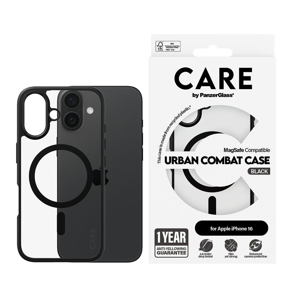 Futrola MagSafe za Apple iPhone 16, PanzerGlass, Care Urban Combat, Crna Prozirna
