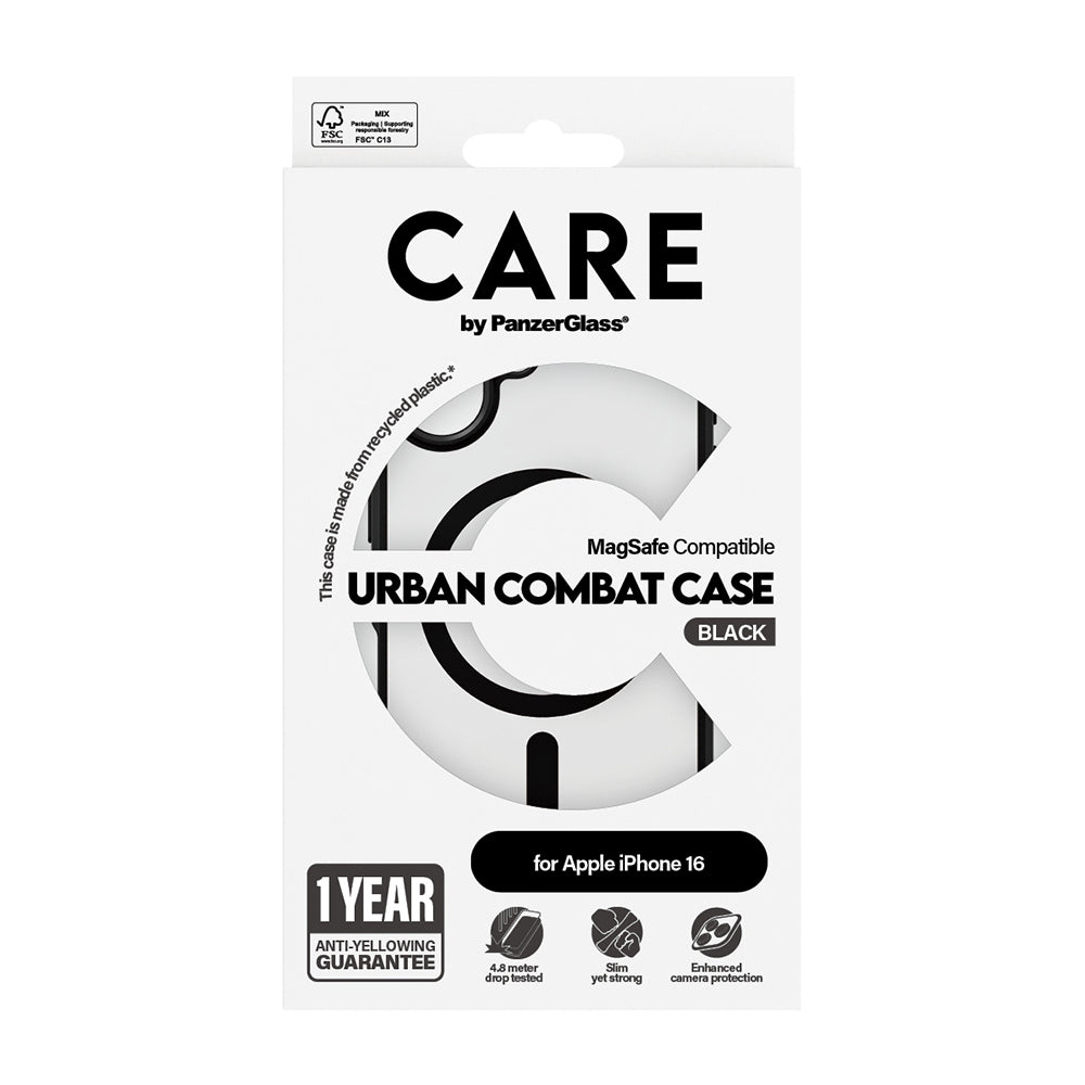 Futrola MagSafe za Apple iPhone 16, PanzerGlass, Care Urban Combat, Crna Prozirna