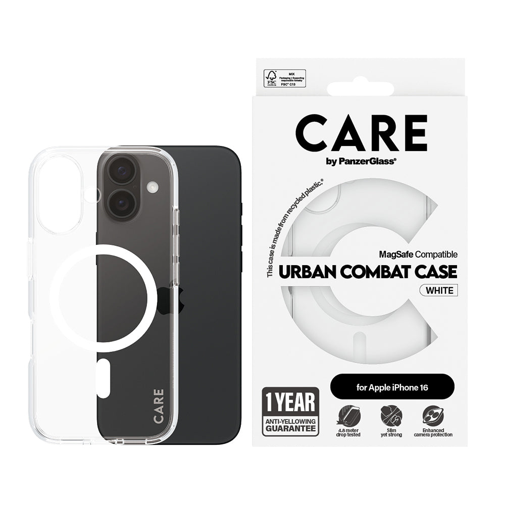 MagSafe futrola za Apple iPhone 16, PanzerGlass, Care Urban Combat, Bijela Prozirnost