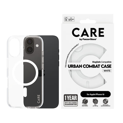 MagSafe futrola za Apple iPhone 16, PanzerGlass, Care Urban Combat, Bijela Prozirnost