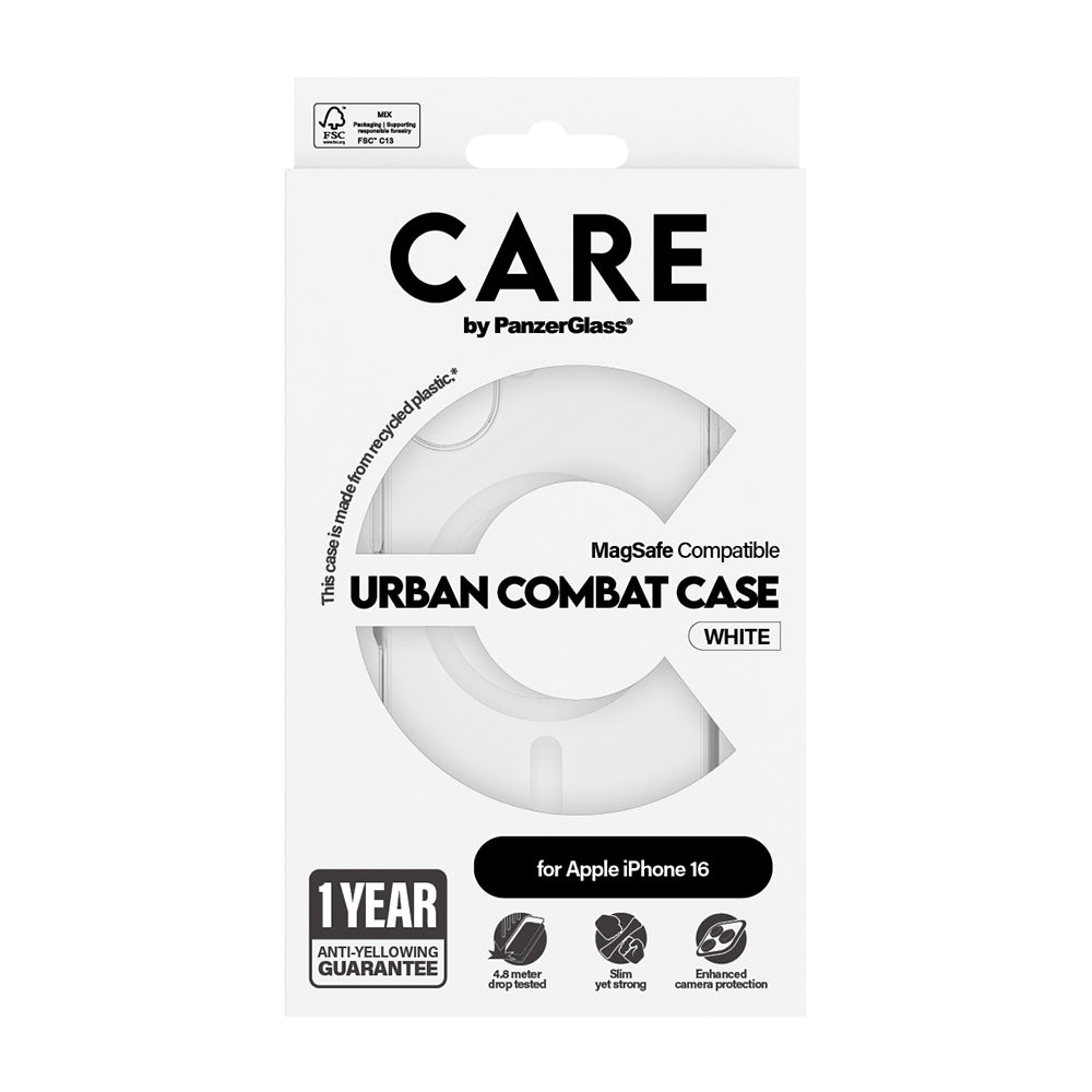 MagSafe futrola za Apple iPhone 16, PanzerGlass, Care Urban Combat, Bijela Prozirnost