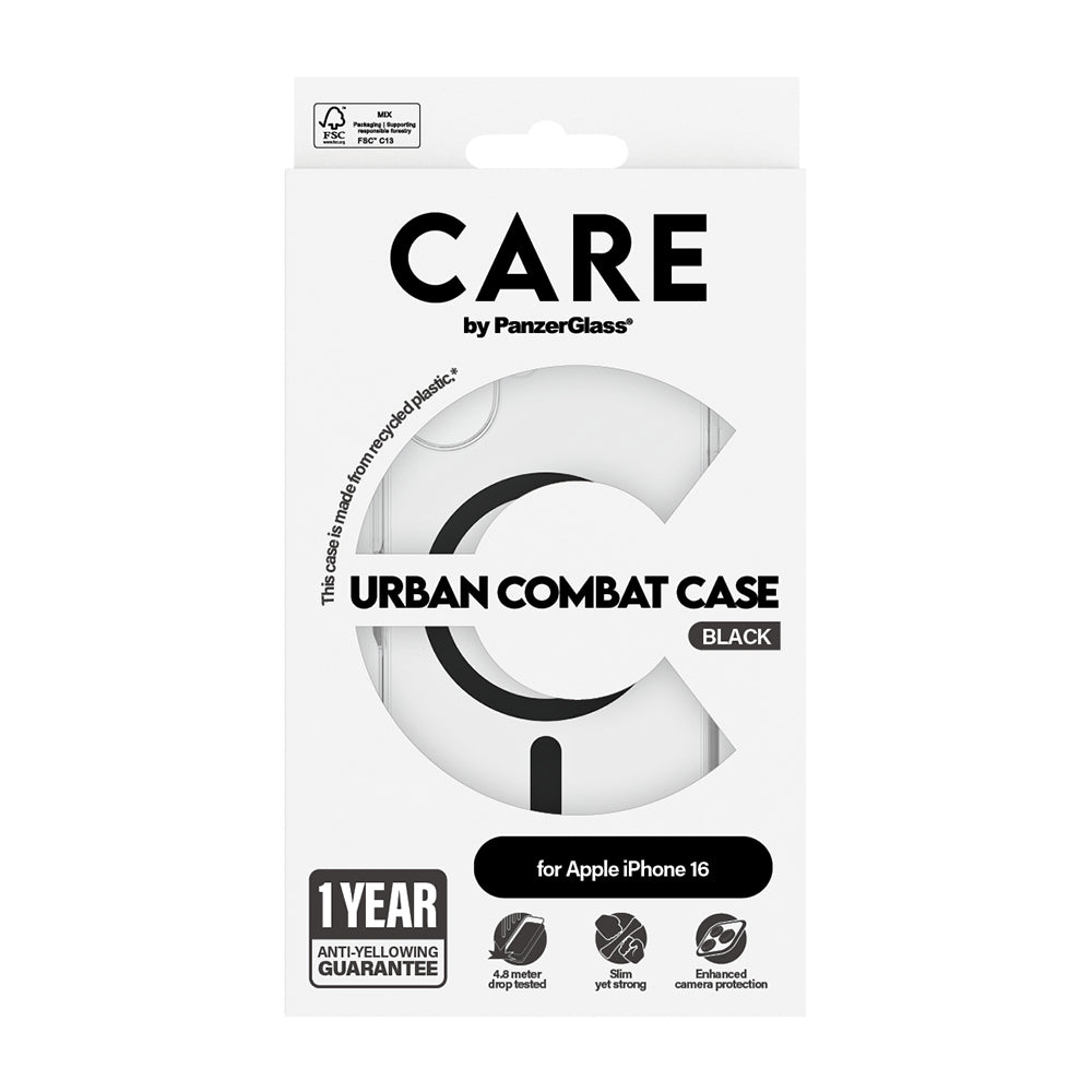 Futrola MagSafe za Apple iPhone 16, PanzerGlass, Care Urban Combat, Crna Prozirna