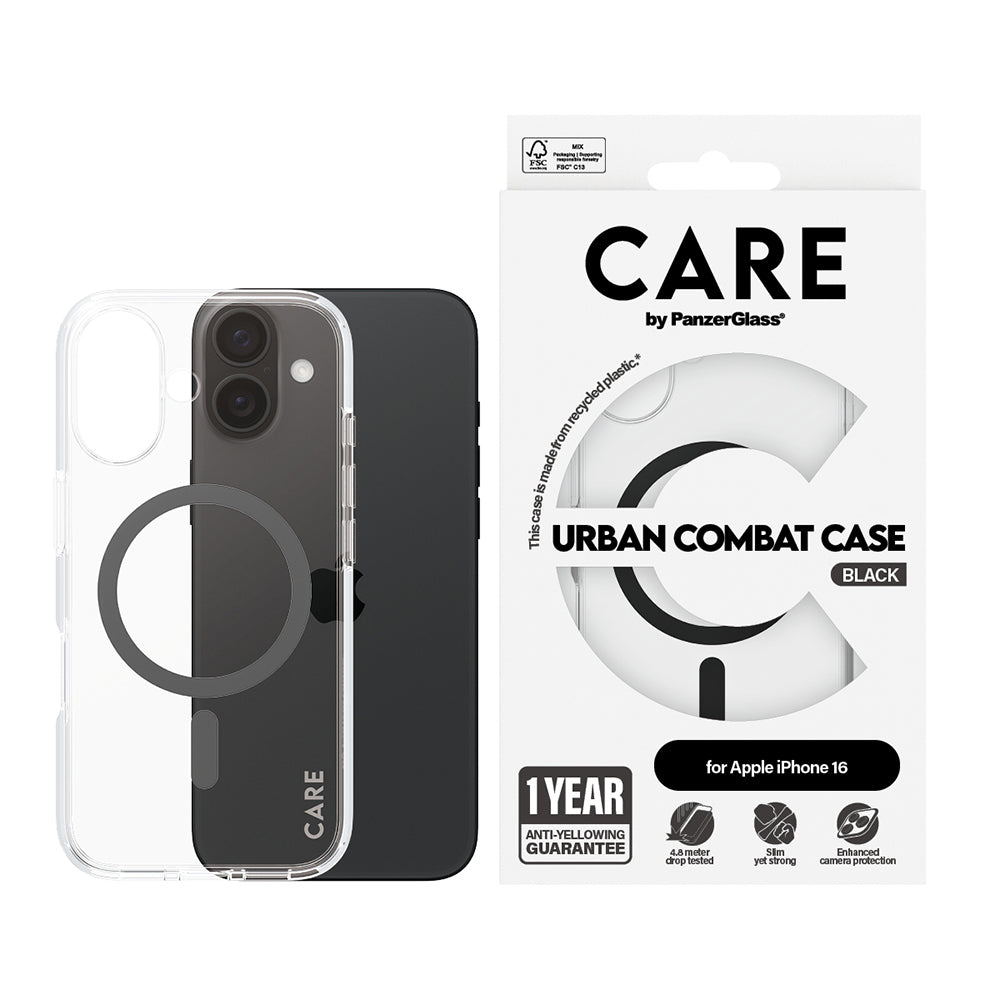 Futrola MagSafe za Apple iPhone 16, PanzerGlass, Care Urban Combat, Crna Prozirna