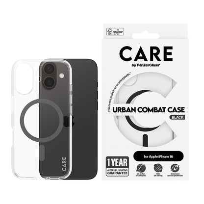 Futrola MagSafe za Apple iPhone 16, PanzerGlass, Care Urban Combat, Crna Prozirna