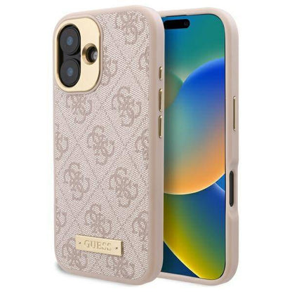 MagSafe futrola za Apple iPhone 16 Plus, Guess, 4G Logo Plate, Roza