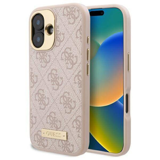 MagSafe futrola za Apple iPhone 16 Plus, Guess, 4G Logo Plate, Roza