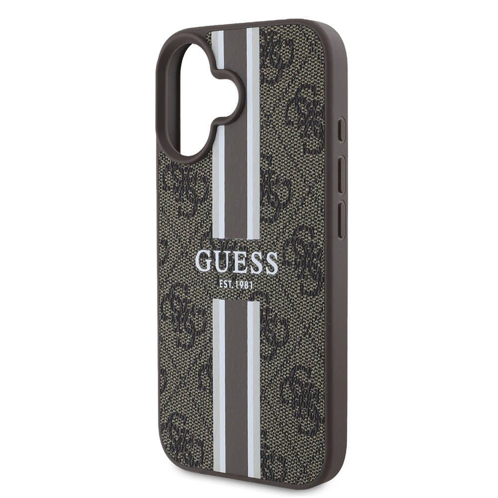 MagSafe futrola za Apple iPhone 16 Plus, Guess, 4G Printed Stripes, smeđa