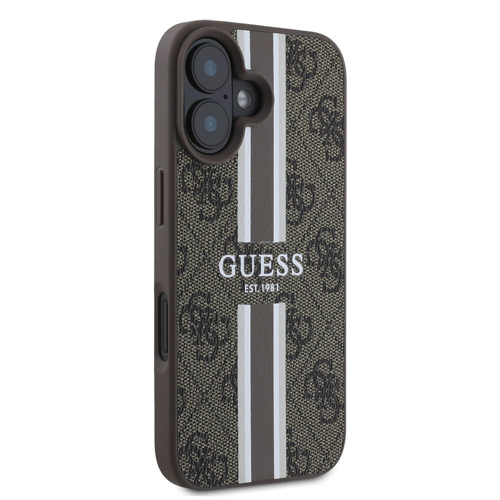 MagSafe futrola za Apple iPhone 16 Plus, Guess, 4G Printed Stripes, smeđa