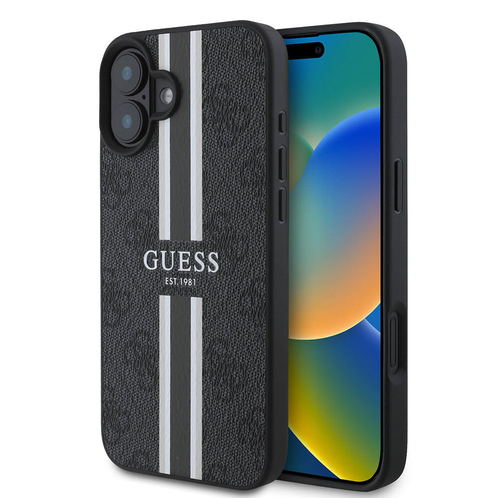 MagSafe futrola za Apple iPhone 16 Plus, Guess, 4G Printed Stripes, Crna
