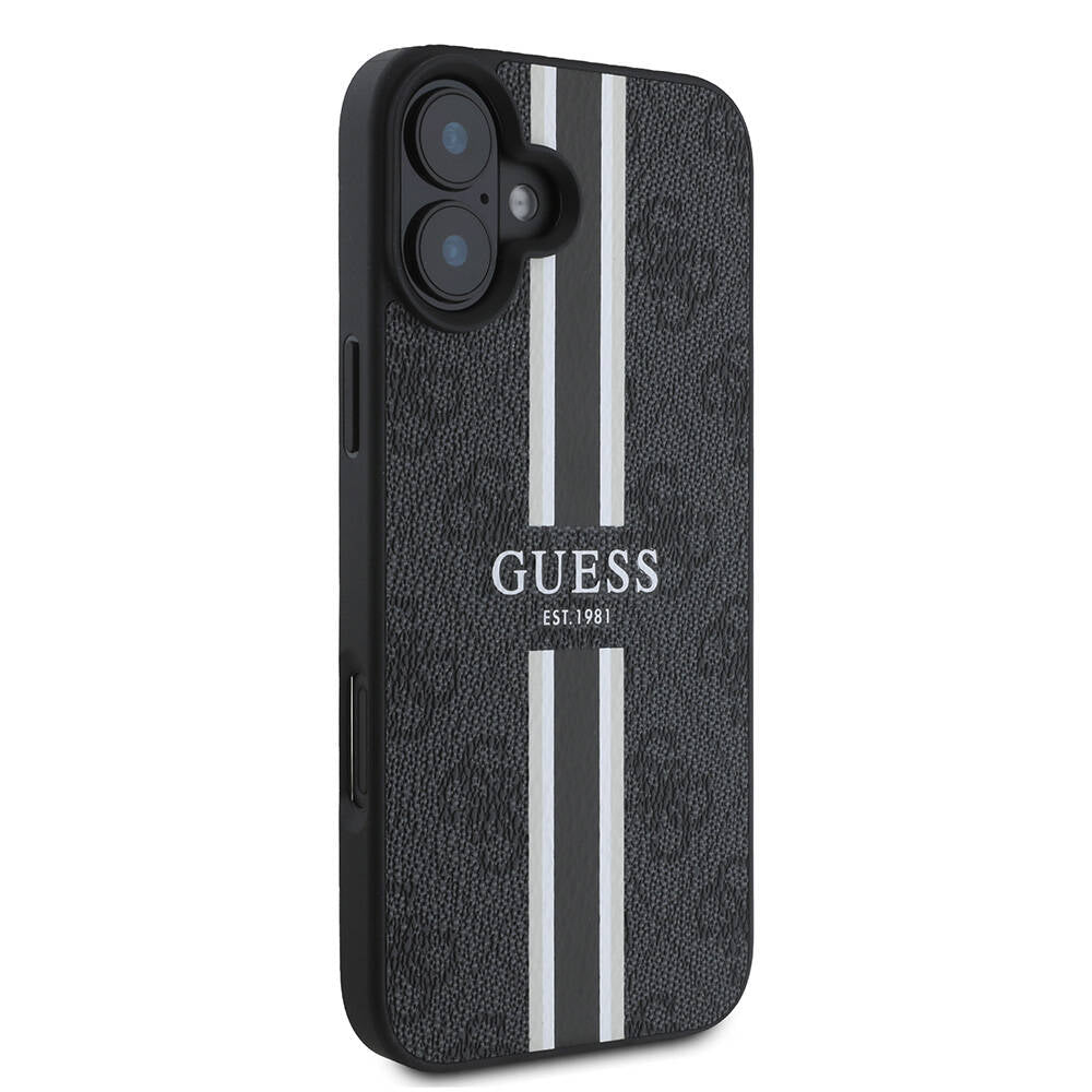 MagSafe futrola za Apple iPhone 16 Plus, Guess, 4G Printed Stripes, Crna