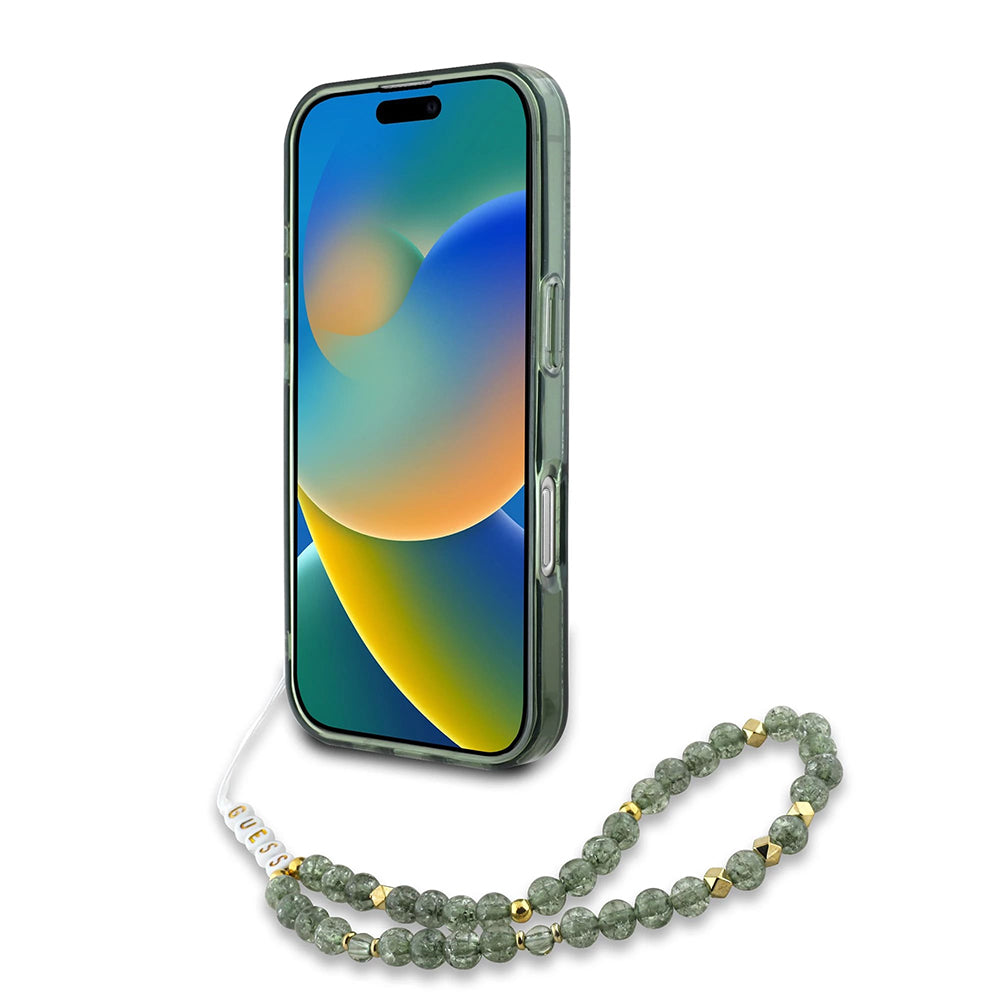 MagSafe futrola za Apple iPhone 16 Plus, Guess, IML Flowers Allover Electroplated with Pearl Strap, Zelena