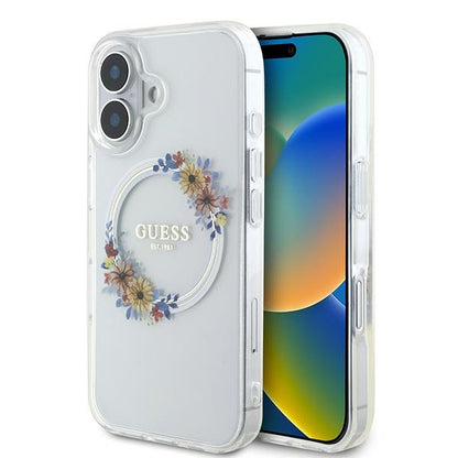 MagSafe futrola za Apple iPhone 16 Plus, Guess, IML Flowers Wreath, Prozirna