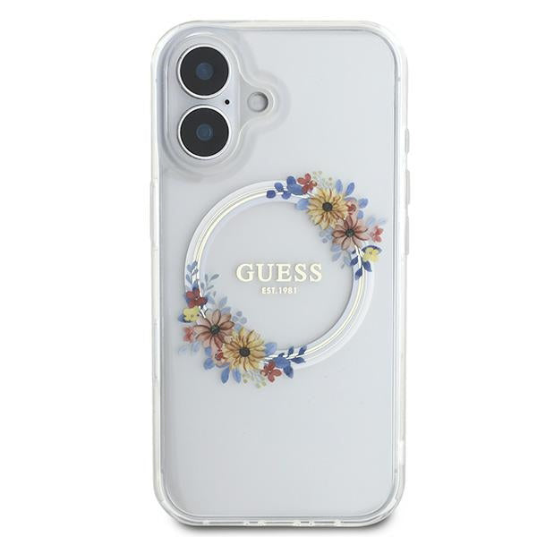 MagSafe futrola za Apple iPhone 16 Plus, Guess, IML Flowers Wreath, Prozirna