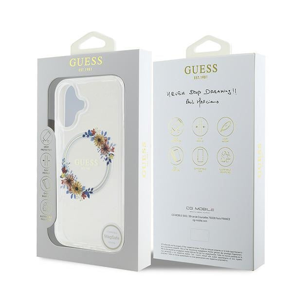 MagSafe futrola za Apple iPhone 16 Plus, Guess, IML Flowers Wreath, Prozirna