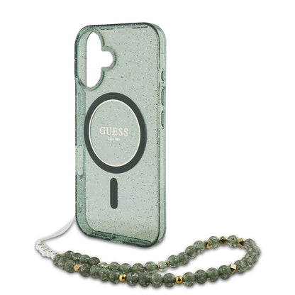 MagSafe futrola za Apple iPhone 16 Plus, Guess, IML Glitter s perlom trakom, Zelena