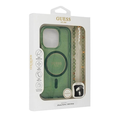 MagSafe futrola za Apple iPhone 16 Plus, Guess, IML Glitter s perlom trakom, Zelena