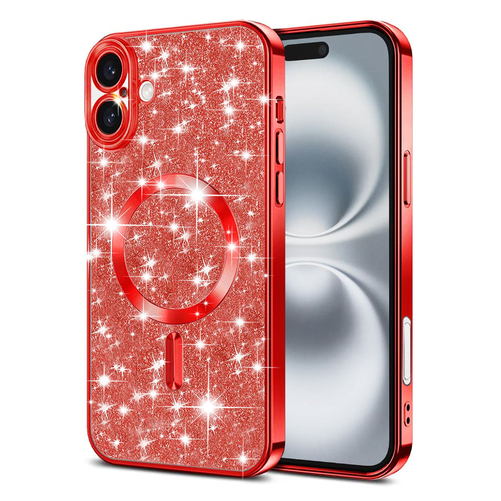 MagSafe maska za Apple iPhone 16 Plus, Techsuit, Luxury Glitter, Crvena